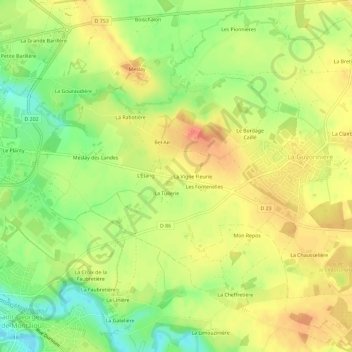 Mapa topográfico La Roche Moreau, altitud, relieve