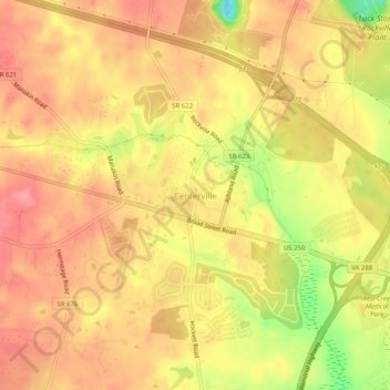 Mapa topográfico Centerville, altitud, relieve