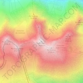 Mapa topográfico Piz Vial, altitud, relieve