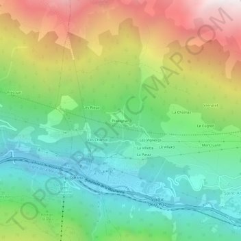 Mapa topográfico Pralognan, altitud, relieve