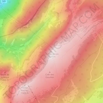 Mapa topográfico Le Chasseron, altitud, relieve