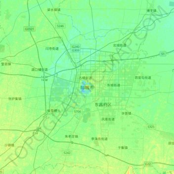 Mapa topográfico 聊城市, altitud, relieve
