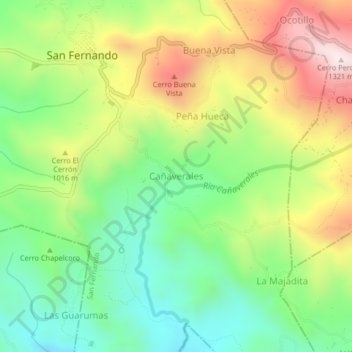 Mapa topográfico Cañaverales, altitud, relieve