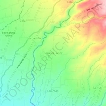 Mapa topográfico Coral ni Lopez, altitud, relieve
