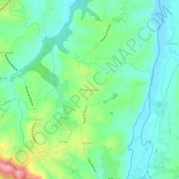 Mapa topográfico Amendeuix, altitud, relieve