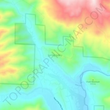Mapa topográfico Spring Valley, altitud, relieve