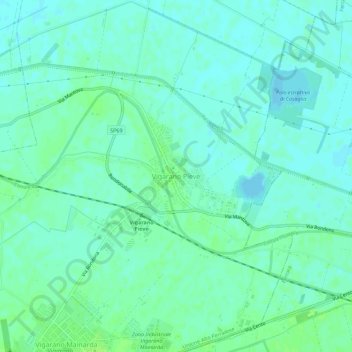 Mapa topográfico Vigarano Pieve, altitud, relieve