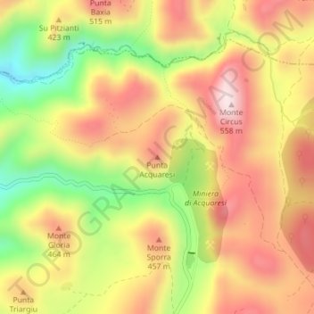 Mapa topográfico Punta Acquaresi, altitud, relieve