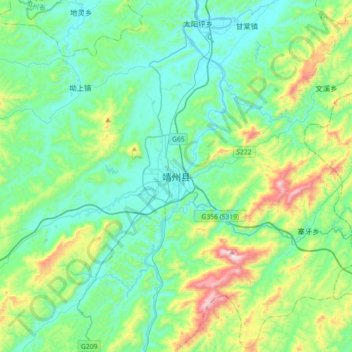 Mapa topográfico 靖州县, altitud, relieve