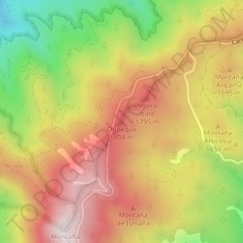 Mapa topográfico Chipeque, altitud, relieve