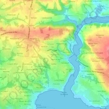 Mapa topográfico Kervraec'h, altitud, relieve