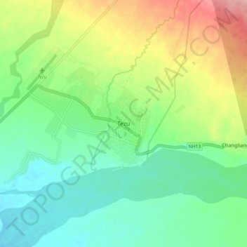 Mapa topográfico Tezu, altitud, relieve