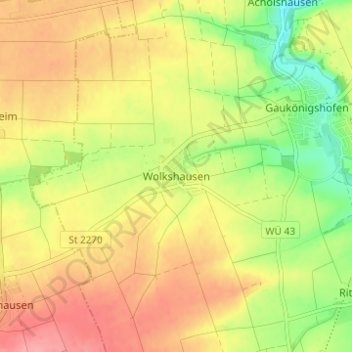 Mapa topográfico Wolkshausen, altitud, relieve