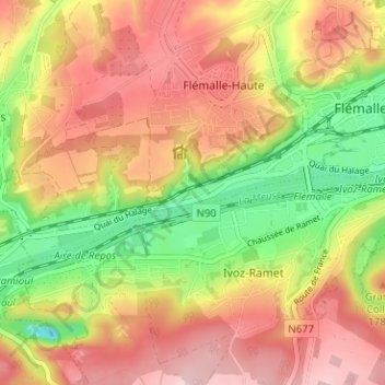 Mapa topográfico Chokier, altitud, relieve