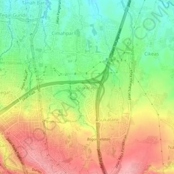 Mapa topográfico Sukaraja, altitud, relieve