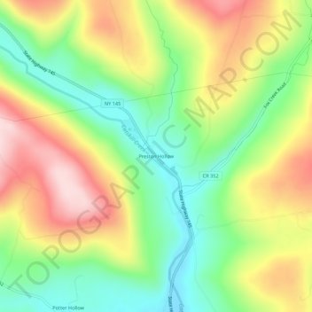 Mapa topográfico Preston Hollow, altitud, relieve