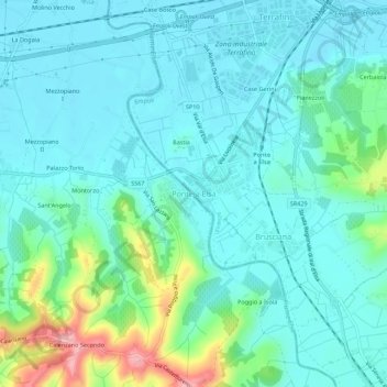Mapa topográfico Ponte a Elsa, altitud, relieve