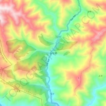 Mapa topográfico 益哇镇, altitud, relieve