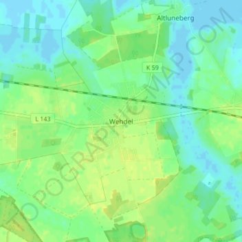 Mapa topográfico Wehdel, altitud, relieve