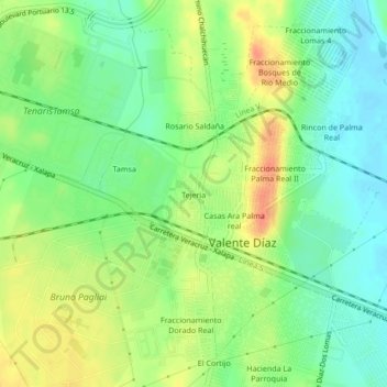 Mapa topográfico Tejeria, altitud, relieve