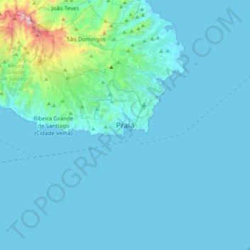 Mapa topográfico Praia, altitud, relieve