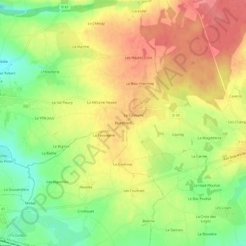 Mapa topográfico Blanchard, altitud, relieve