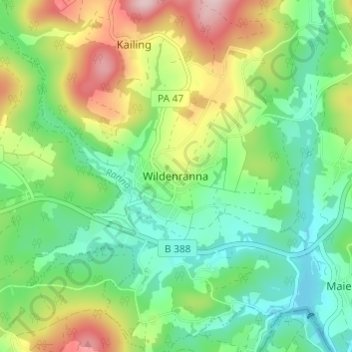 Mapa topográfico Wildenranna, altitud, relieve