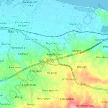 Mapa topográfico Kandeman, altitud, relieve