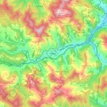 Mapa topográfico Éibar, altitud, relieve