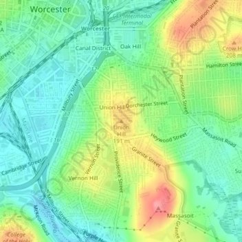 Mapa topográfico Union Hill, altitud, relieve