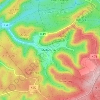 Mapa topográfico Mölschbach, altitud, relieve