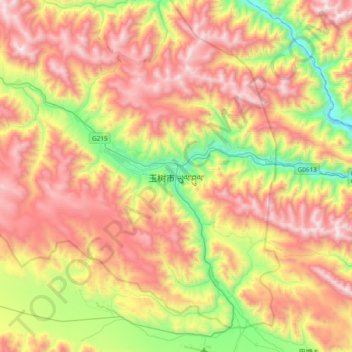 Mapa topográfico 玉树市, altitud, relieve