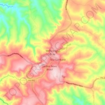 Mapa topográfico Wenceslau Braz, altitud, relieve