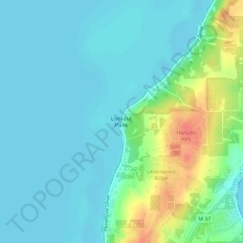 Mapa topográfico Lookout Point, altitud, relieve