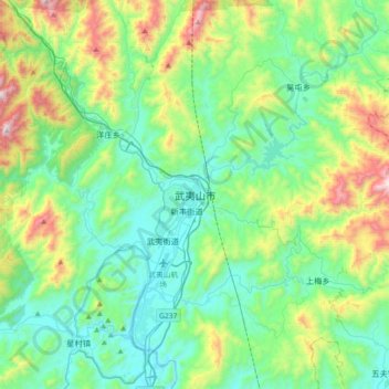 Mapa topográfico 武夷山市, altitud, relieve