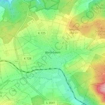 Mapa topográfico Wehrheim, altitud, relieve
