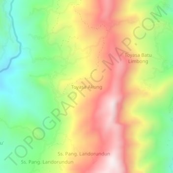 Mapa topográfico Toyasa Akung, altitud, relieve