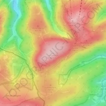 Mapa topográfico Hegekopf, altitud, relieve