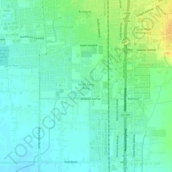 Mapa topográfico South Santa Rosa, altitud, relieve