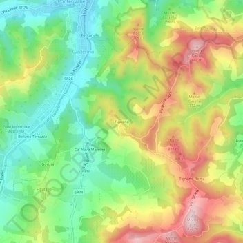 Mapa topográfico Tignano, altitud, relieve