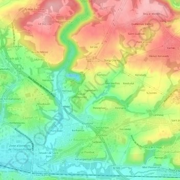 Mapa topográfico Squividan, altitud, relieve