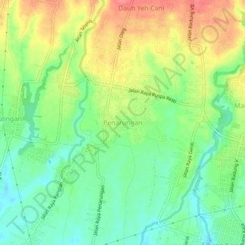 Mapa topográfico Penarungan, altitud, relieve