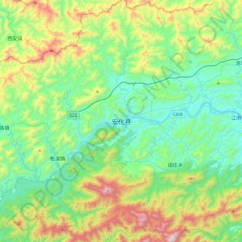 Mapa topográfico 安化县, altitud, relieve