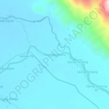 Mapa topográfico Magelang Baru, altitud, relieve