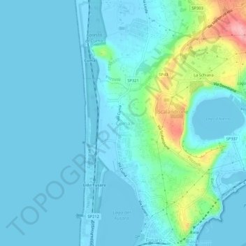 Mapa topográfico Cuma, altitud, relieve