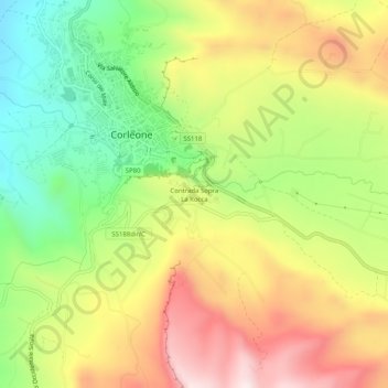 Mapa topográfico Contrada Sopra La Rocca, altitud, relieve