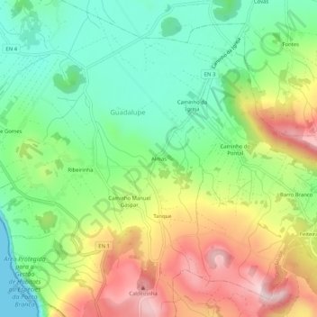 Mapa topográfico Almas, altitud, relieve