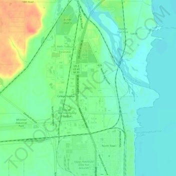 Mapa topográfico Wells, altitud, relieve