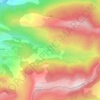 Mapa topográfico Les Damias, altitud, relieve