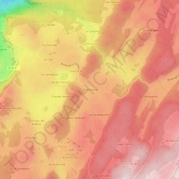 Mapa topográfico L'Embossieux, altitud, relieve